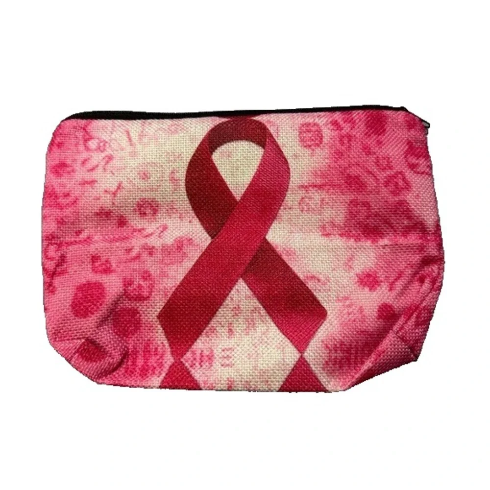 NEW Zipper‎ Pouch Bag makeup first aid etc pink ribbon cancer awareness